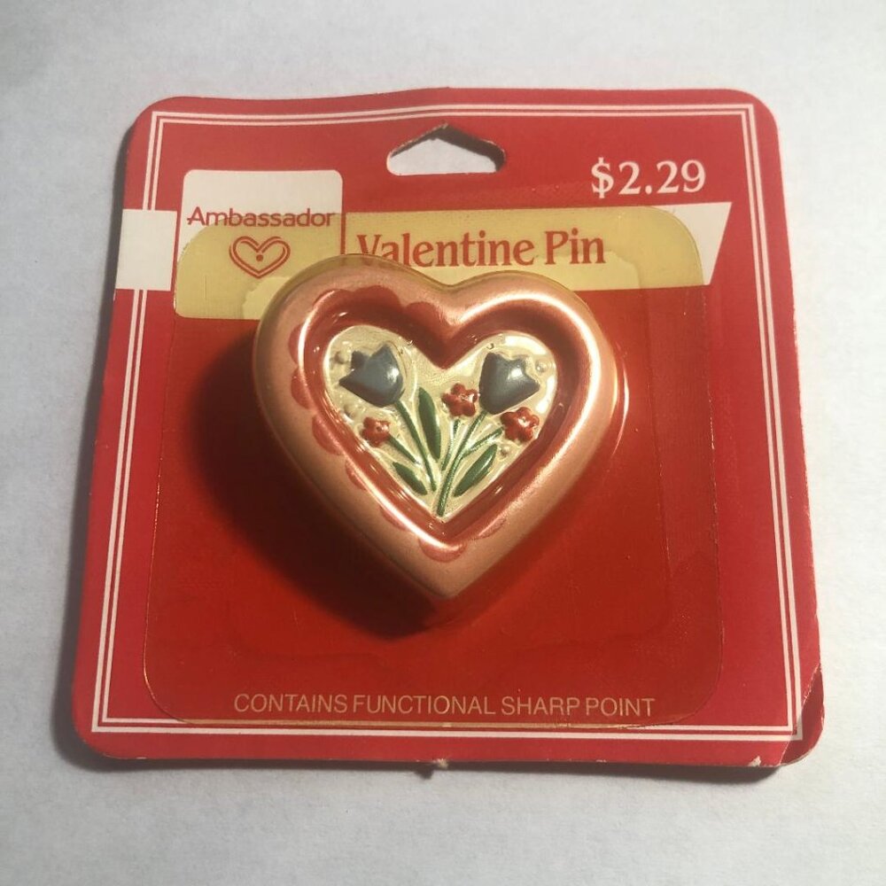 New Vintage Ambassador Valentine Pin Flowers Heart Lapel Pin Brooch